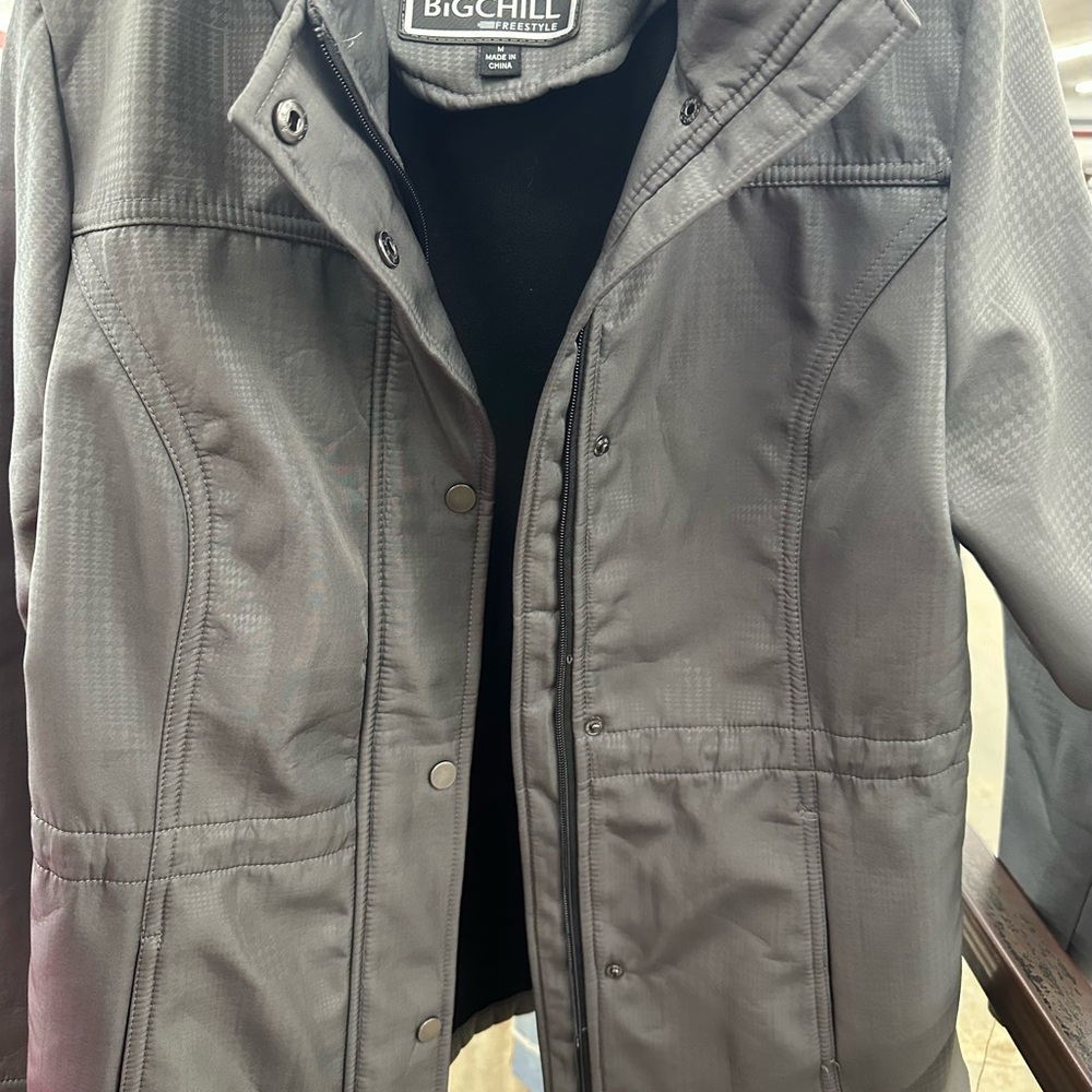 Big Chill Charcoal Grey Snap-Front Jacket, drawstring waist, Sz M